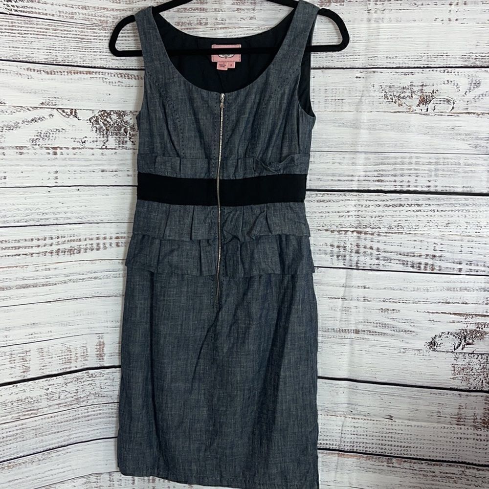 ‎Phoebe couture Dress Womens size 2 sheath mini cotton Y2K Dark denim front Zip